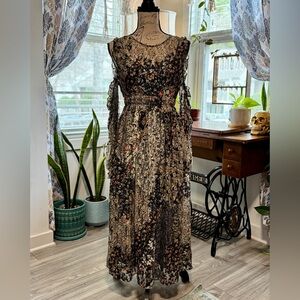 Zara floral lace cold shoulder lined midi dress